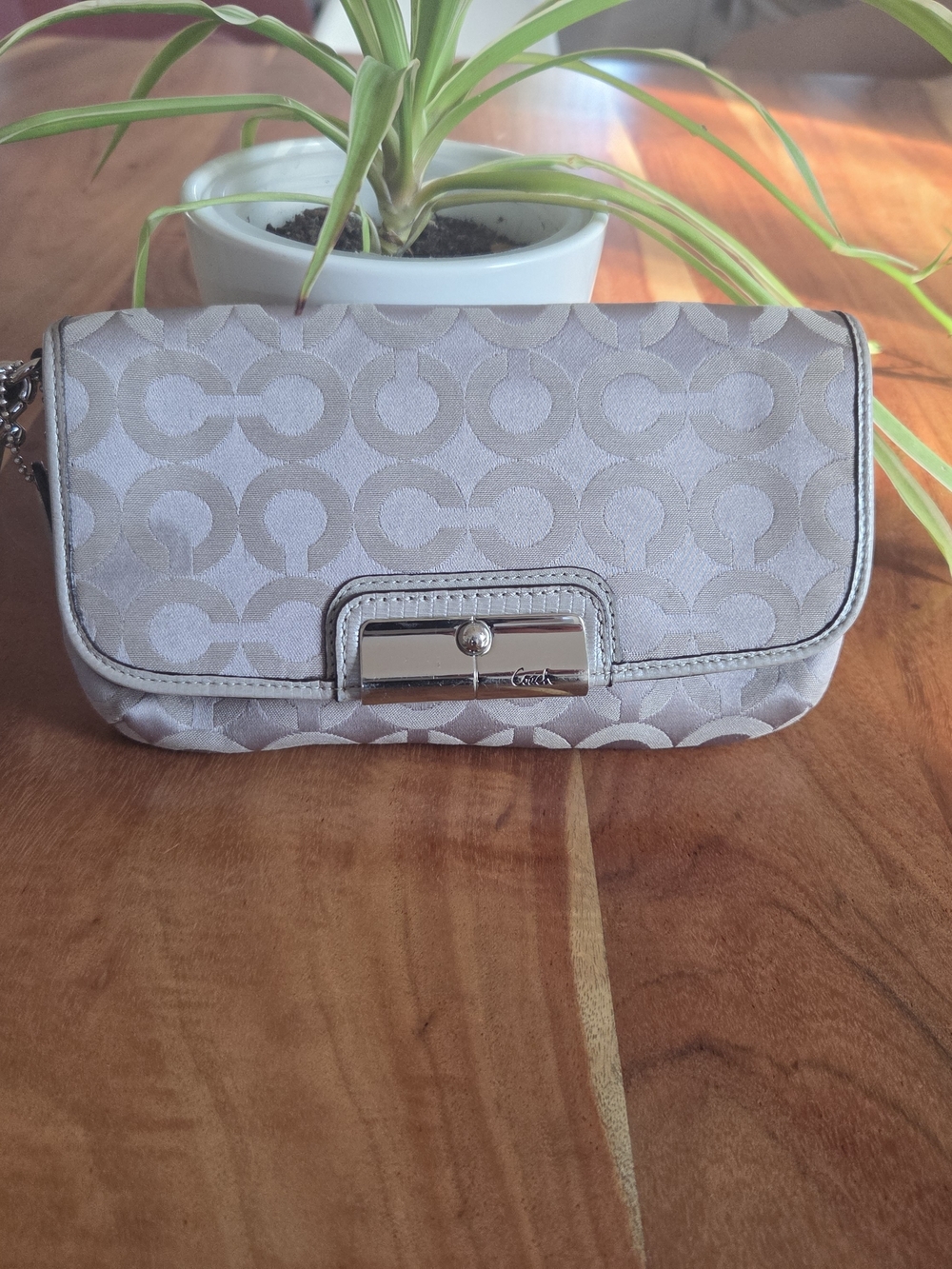 Coach Signature Canvas Wristlet Clutch in Light Beige